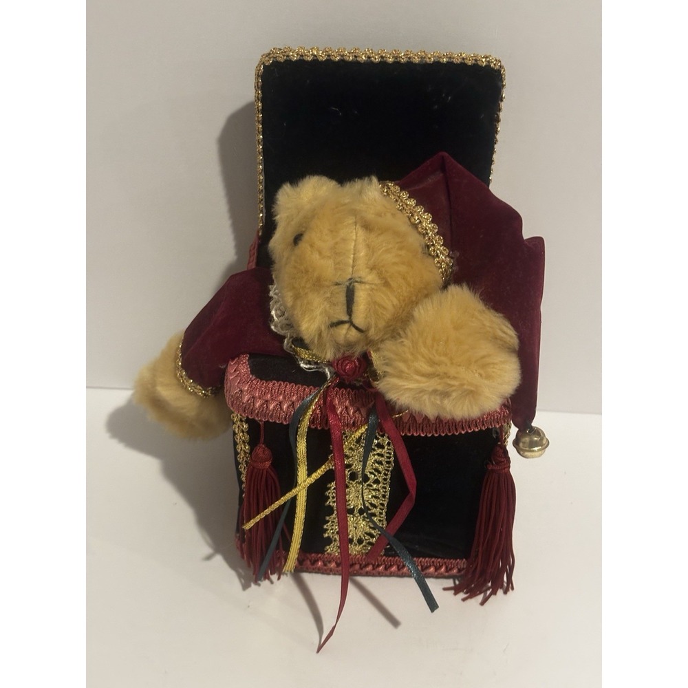 Vintage Victorian Christmas Teddy Bear Music Box‎ Music Plays Toy Collectible